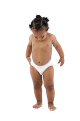 baby girl with diaper a over white background
