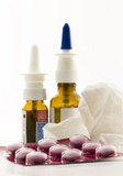 Fototapeta  - Bottle of Medicine with pills on White Background