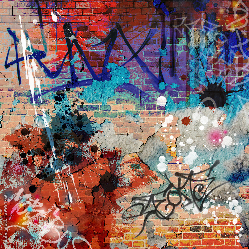 A Messy Graffiti Wall Background - obrazy, fototapety, plakaty 