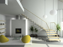 Modern Design Interior Of Living-room. 3D Render