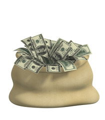 Wall Mural - 3d bag, filled dollars. Object over white