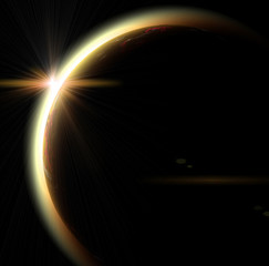 the sunrise in space on a black background