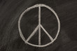 peace symbol sketched with white chalk on a blackboard