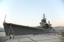 Military Ship Near Pier