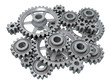 An isolated complex cogwheels mechanism on white background