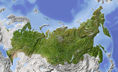 Wall Mural - Russia. Shaded relief map, colored for vegetation.