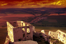 Beautiful Slovakian Spissky Castle At Sunset With Dramatic Sky