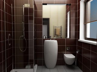 modern bathroom with brown tiles