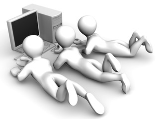 Poster - Three mens with PC. 3d