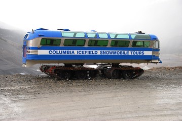 old snowmobile coach at columbia icefield