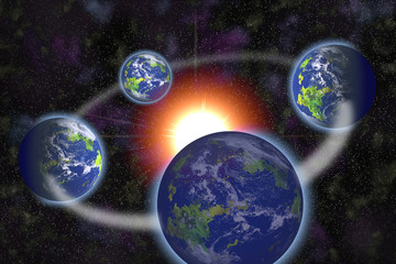 Wall Mural - earth-formed planet and star as solar system primitive modeling