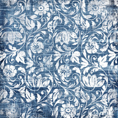 Wall Mural - decorative blue-white patterns in retro style