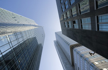 Three Tall Office Buildings Seen From Street Level