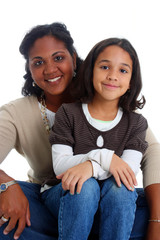 Poster - Minority woman and her daughter on white background