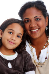 Poster - Minority woman and her daughter on white background