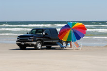 Pickup Truck On The Beach In Southern Texas, United States