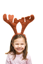5 Years Old Girl Wearing A Reindeer Headband