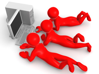 Poster - Three mens with PC. 3d