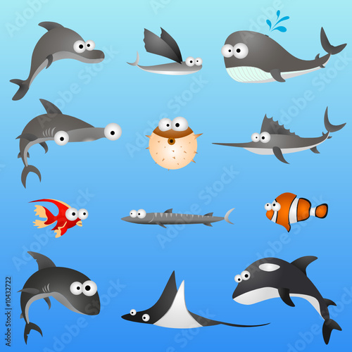 Foto-Lamellenvorhang - cartoon fish character set (von sabri deniz kizil)
