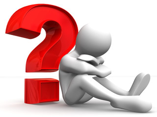 Aufkleber - Man with question. 3d