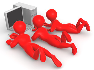Poster - Three mens with PC. 3d
