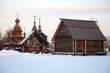 © danlug - old russian wooden village with church, building and well