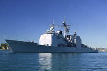 Ticonderoga Class Guided Missile Cruiser At Sea