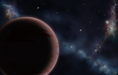 Wall Mural - digital created starfield with cosmic nebula and red planet