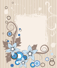Vintage Postcard With Blue Flowers On Stripy Background