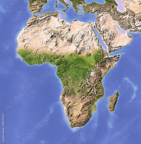 Obraz w ramie Africa, shaded relief map, colored for vegetation.