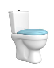 Toilet Bowl, With The Closed Seat Of Blue Color