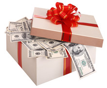 Gift Box With Banknote Of Dollar.