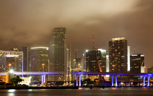 Miami City Skyline At A Stormy Night