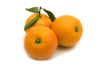 Wall Mural - fresh three tangerine on white background..