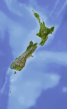 New Zealand, Shaded Relief Map, Colored For Vegetation.