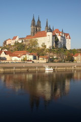 Wall Mural - view on Miessen old town over Elbe river