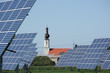 canvas print picture - Solarfarm und Kirche
