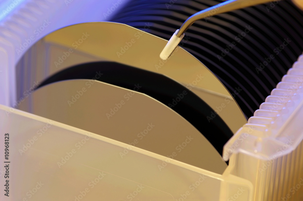 Silicon wafers prepared for chip production - obrazy, fototapety, plakaty 