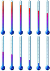 Thermomètres à dégradés bleu rouge (détouré)