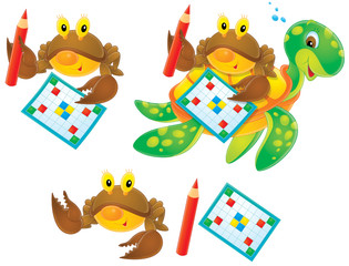 Sticker - Crab, turtle and crossword