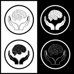 Wall Mural - Protection of brain. Vector medical icons. Black and white.