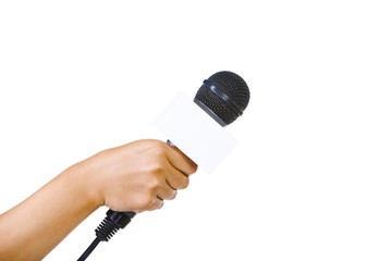 Bare hand holding microphone