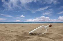 Beautiful Beach With Corked Bottle
