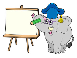 Poster - Writing elephant teacher with tablet