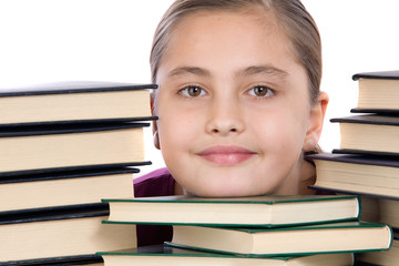 Sticker - Adorable girl with many books