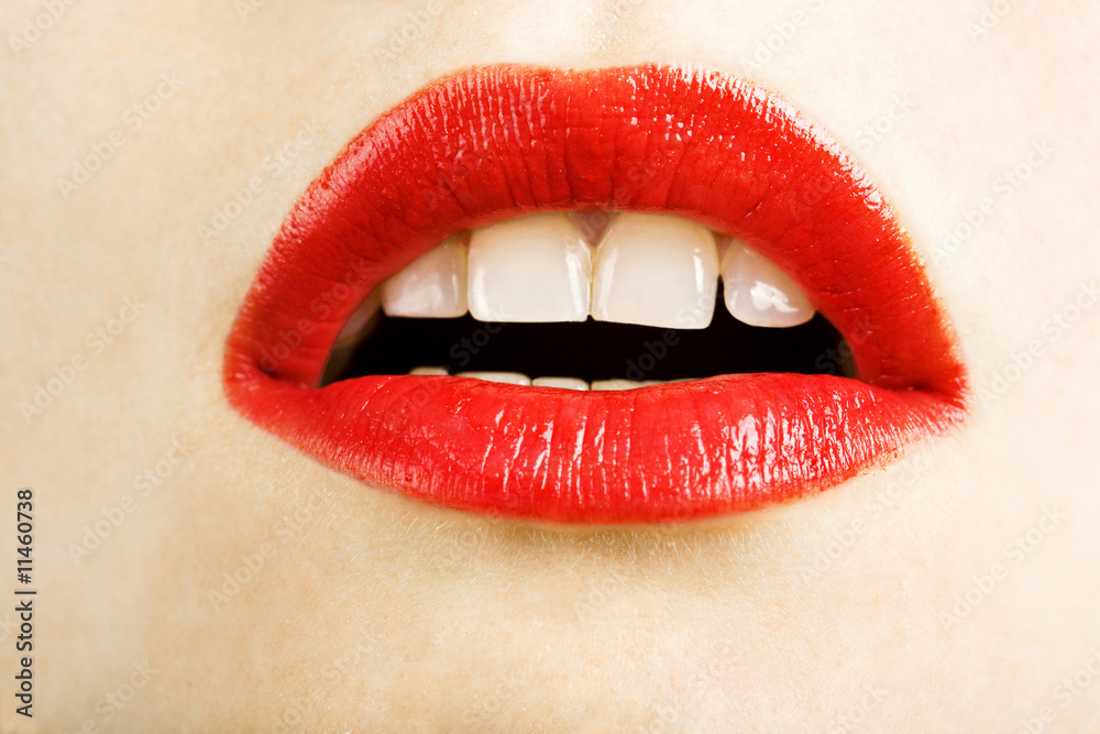 beautiful red lips - obrazy, fototapety, plakaty 