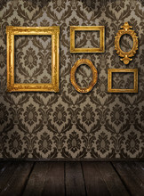 Gold Frames, Retro Wallpaper, Spotlights From Above