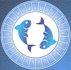 element water: pisces zodiac sign on a mosaic