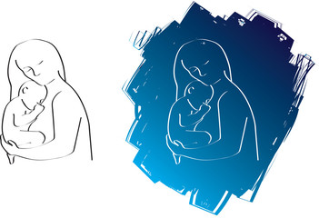 A simple line silhouette drawing of a mother and child