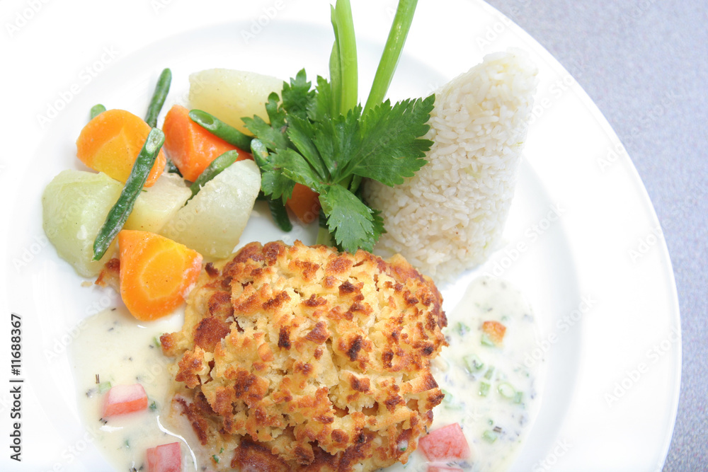 pan seared barracuda steak in bread crumb Stock Photo | Adobe Stock